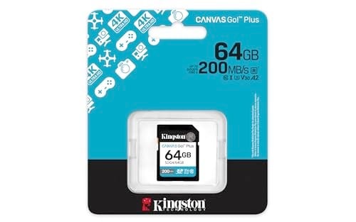 Kingston 64GB Canvas Go Plus SD Card | Up to 200MB/s | Class 10, UHS-I, U3, V30 | SDG4/64GB