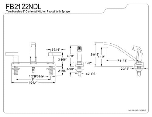 Kingston Brass FB2122NDL NuvoFusion Mutfak Bataryası, 2 Kollu, 20 cm Centerset, Yan Püskürtücülü, Parlak Krom