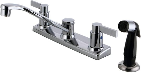 Kingston Brass FB2122NDL NuvoFusion Mutfak Bataryası, 2 Kollu, 20 cm Centerset, Yan Püskürtücülü, Parlak Krom
