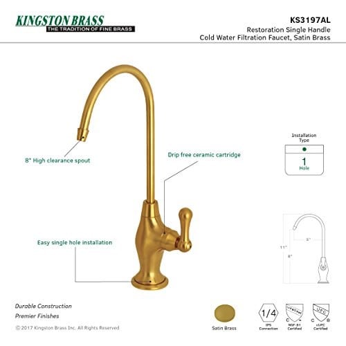Kingston Brass KS3197AL 1/4 Turn Su Filtrasyon Musluk, Fırçalanmış Pirinç
