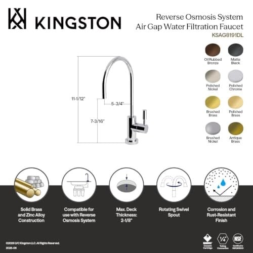 Kingston Brass KSAG8197DL Concord Su Filtrasyon Musluk, Fırçalanmış Pirinç