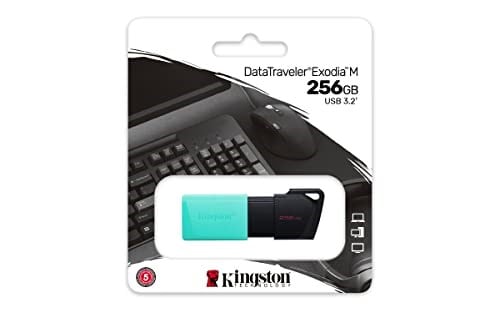 Kingston DataTraveler Exodia M DTXM/256 GB USB 3.2 Gen 1 - Çeşitli Renklerde Hareketli Kapak, Siyah - Seçenekler: 256 GB, 2x64GB, 64gb
