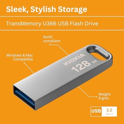 KIOXIA TransMemory U366 128GB USB Bellek – USB 3.2 Gen 1, Metal - Seçenekler: 64GB, 128GB