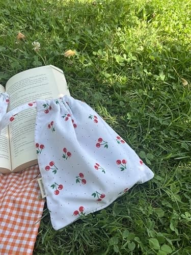 Kiraz Desenli Çevre Dostu Bez Kese,Keten Büzgülü İpli Düzenleyici Kese,Hediye Kesesi,Makyaj Çantası