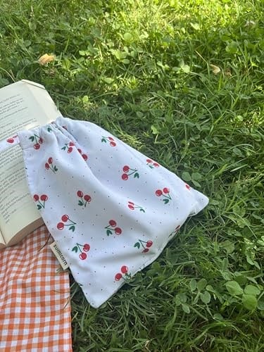 Kiraz Desenli Çevre Dostu Bez Kese,Keten Büzgülü İpli Düzenleyici Kese,Hediye Kesesi,Makyaj Çantası