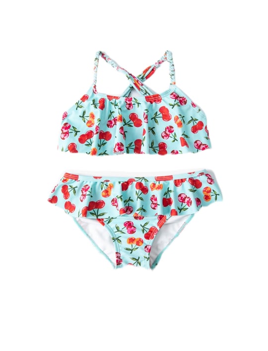 Kirazlı Bikini Seti 2 Parça Fırfırlı Çapraz Askılı