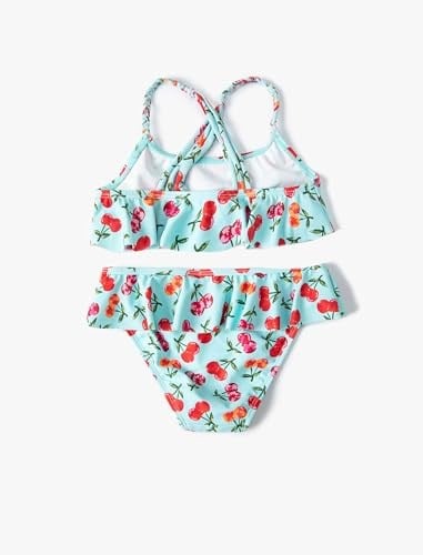 Kirazlı Bikini Seti 2 Parça Fırfırlı Çapraz Askılı