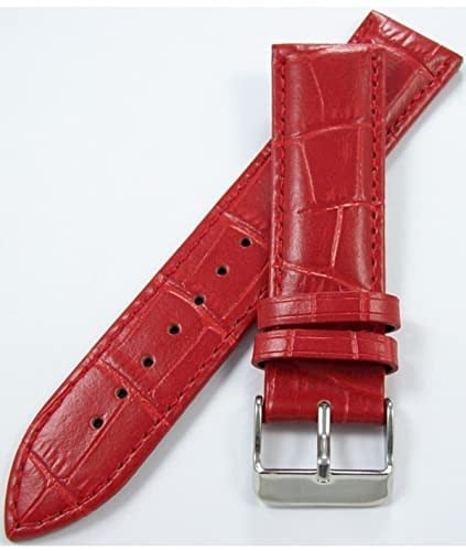 Kırmızı Deri Saat Kordonu 24mm Saat Kayışı Dikişli Spor Kolçak