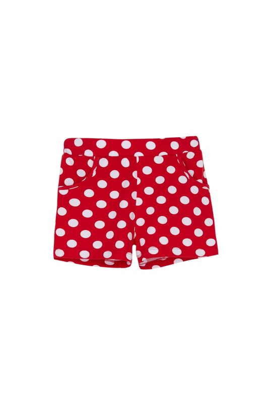 Kırmızı Kız Çocuk Polka-Dot Desen Cepli Şort