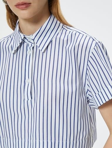 Kısa Kollu Gömlek Crop Düğmeli Klasik Yaka Slim Fit