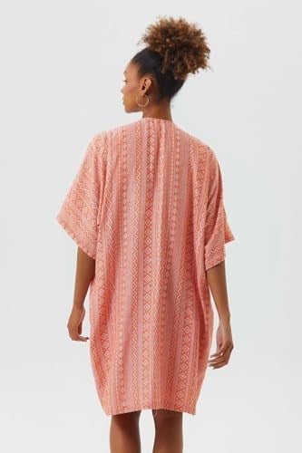 Kısa Kollu Pamuklu Etnik Desenli Kimono Turuncu