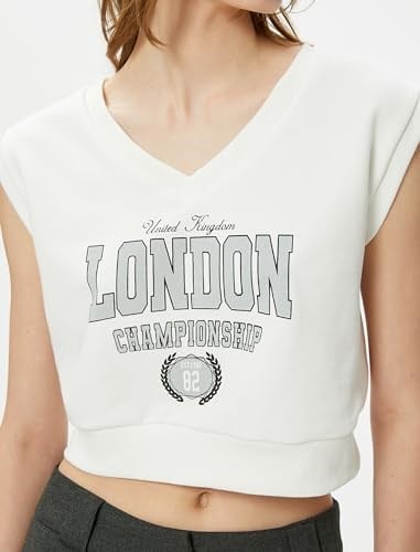 Kısa Kollu Sweatshirt V Yaka Baskılı