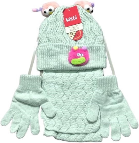 Kitti 4-8 Yaş Kız Çocuk Atkı Bere Eldiven İçi Polarlı 3lü Takım 24170-04