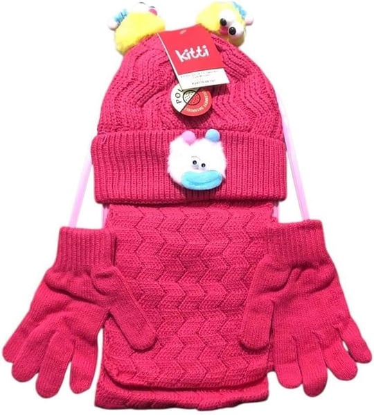 Kitti 4-8 Yaş Kız Çocuk Atkı Bere Eldiven İçi Polarlı 3lü Takım 24170-04