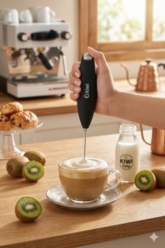 Kiwi KCW-1112 Kablosuz Pilli Süt Köpürtücü ve Kahve Karıştırıcı - Paslanmaz Çelik Uçlu, Ergonomik El Tipi Mini Mikser - Latte, Cappuccino, Frappe ve Sıcak Çikolata İçin Devirli Köpük Yapıcı (Siyah)
