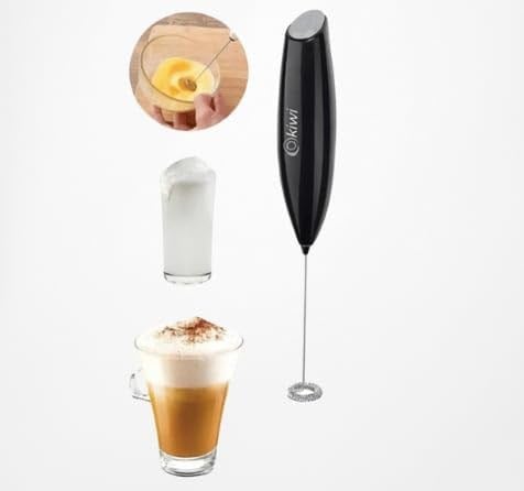 Kiwi KCW-1112 Kablosuz Pilli Süt Köpürtücü ve Kahve Karıştırıcı - Paslanmaz Çelik Uçlu, Ergonomik El Tipi Mini Mikser - Latte, Cappuccino, Frappe ve Sıcak Çikolata İçin Devirli Köpük Yapıcı (Siyah)