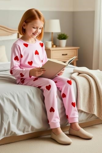 Kız Çocuk Bisiklet Yaka Standart Kol Kalp Baskılı Regular Kız Çocuk Örme Pijama Takımı%100 Pamuk - Seçenekler: 3-4 Yıl, 4-5 Yıl, 5-6 Yıl, 6-7 Yıl, 7-8 Yıl, 8-9 Yıl...