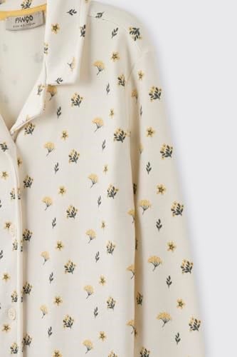 Kız Çocuk Çiçek Desenli Ekru Pijama Takımı 8 Yaş (128 cm)