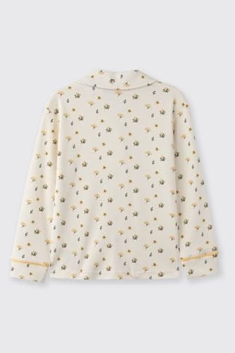 Kız Çocuk Çiçek Desenli Ekru Pijama Takımı 8 Yaş (128 cm)