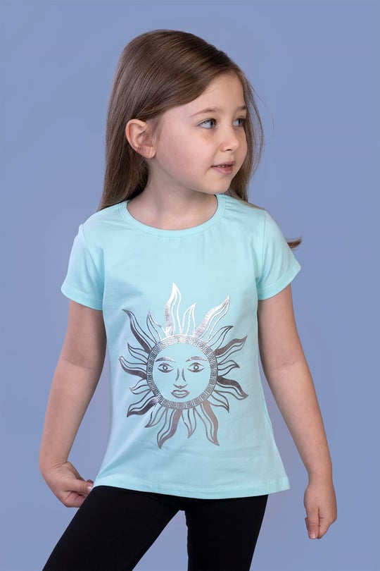 Kız Çocuk Güneş Varaklı Tişört Mint Yeşili 5 YAŞ