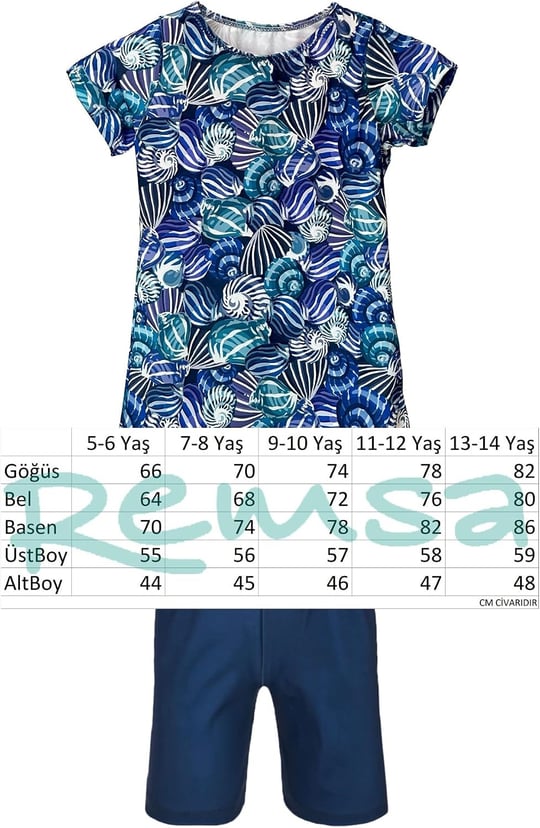 Kız Çocuk Mayo R5005 Kabuklar - Seçenekler: 5-6 Yıl, 7-8 Yıl, 9-10 Yıl