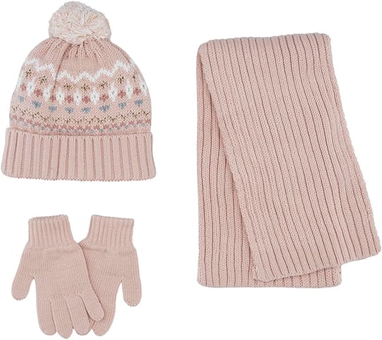 Kız Çocuk Pembe Atkı Bere Set 4-7 Yaş