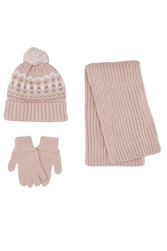 Kız Çocuk Pembe Atkı Bere Set 4-7 Yaş