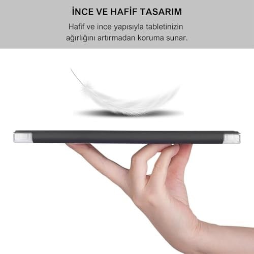Klasse Apple iPad 10.2 inç (2019/2020/2021) Modellerinin Tümüyle Uyumlu Uyku Modlu, Apple Pencil Kalemlikli, Trifold, Esnek, Mat, Darbeye Tam Dayanıklı Smart Tablet Kılıfı (Siyah)