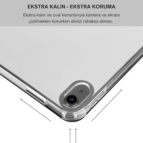 Klasse Apple iPad Air 5 / Air 4 10.9 inç Uyumlu Smart Kılıf, Apple Pencil Kalemlikli, Trifold, Esnek, Mat, Darbeye Tam Dayanıklı Tablet Kılıfı (Siyah)