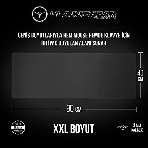 Klasse Pro Black Edition - Dikişli Kenar 70x30, 90x40, 100x50 ve 120x60 cm Oyuncu Gaming Mouse Pad (Siyah, 90x40 cm) - Seçenekler: 50U x 100G cm, 70x30 cm, 90x40 cm, 120x60 cm