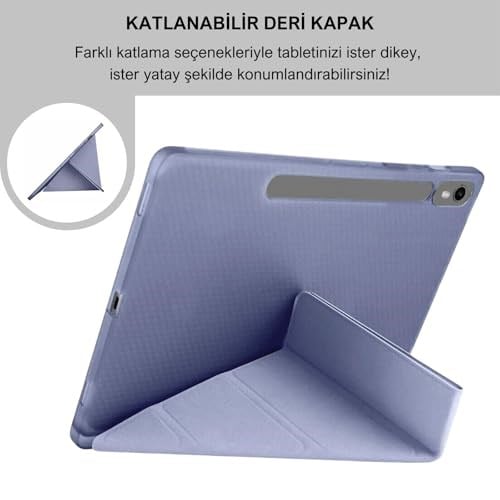 Klasse Samsung Galaxy Tab S10 FE / S9 FE 10.9 inç Uyumlu Smart Kılıf, S Pen Kalemlikli, Trifold, Esnek, Mat, Darbeye Tam Dayanıklı Tablet Kılıfı (Lila)