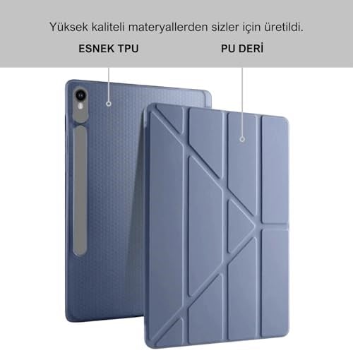 Klasse Samsung Galaxy Tab S10 FE / S9 FE 10.9 inç Uyumlu Smart Kılıf, S Pen Kalemlikli, Trifold, Esnek, Mat, Darbeye Tam Dayanıklı Tablet Kılıfı (Lila)