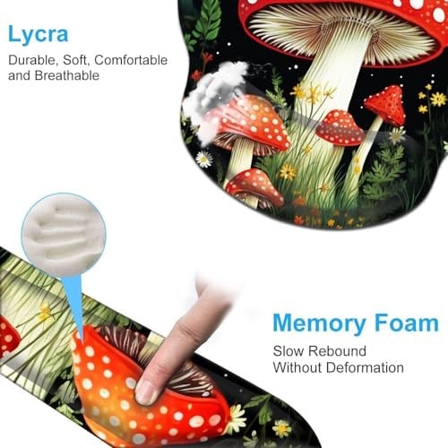 Klavye Bilek Desteği ve Mouse Pad Bilek Destek Seti, Ev Ofis Çalışmaları için Ergonomik Oyun Fare Altlığı Kolay Yazma ve Ağrı Giderici, Sevimli Orman Mantarı