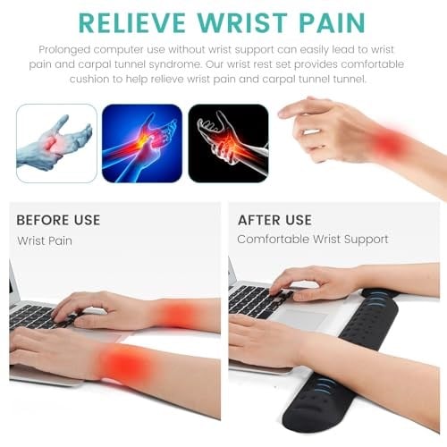 Klavye ve Fare için Yükseltilmiş İpeksi Bilek Desteği, Klavye için Ergonomik Bilek Desteği, Bellek Köpüğü Klavye Bilek Desteği Bilek Ağrısını ve Karpal Tüneli Rahatlatır (Siyah)