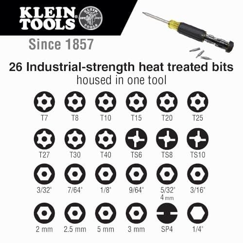 Klein Tools 32307 çok uçlu manipülasyon emniyetli tornavida, 27si 1 arada torx, altıgen, tork ve İngiliz anahtarı uçları, 1/4 inç lokma anahtar tornavidası ile