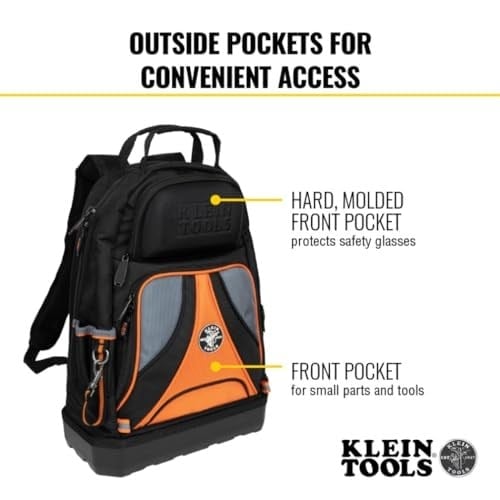 Klein Tools 55421BP-14 Alet Sırt Çantası, Ağır Hizmet Tipi Tradesman Pro Alet Çantası Düzenleyici, 39 Cepli, Kalıplanmış Taban