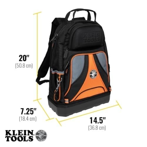 Klein Tools 55421BP-14 Alet Sırt Çantası, Ağır Hizmet Tipi Tradesman Pro Alet Çantası Düzenleyici, 39 Cepli, Kalıplanmış Taban