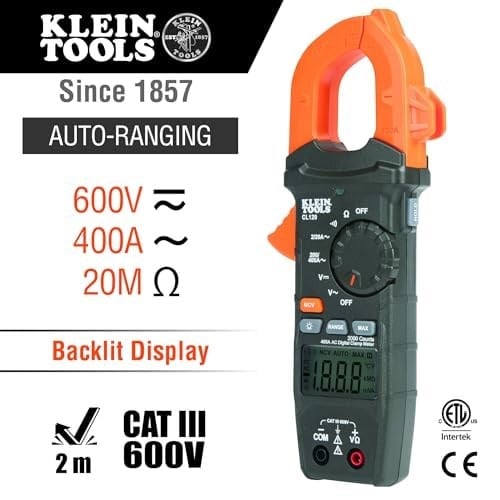 Klein Tools CL120 Dijital Kelepçe Ölçer, Otomatik Aralık 400 Amper AC/DC ve Temassız Voltaj Ölçer, Turuncu