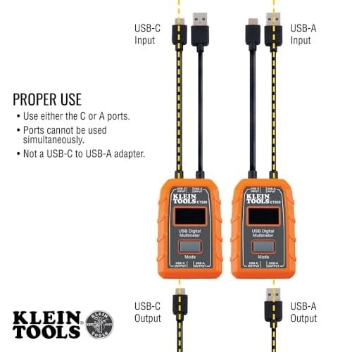 KLEIN TOOLS Dijital USB ölçüm cihazı, USB-A ve USB-C