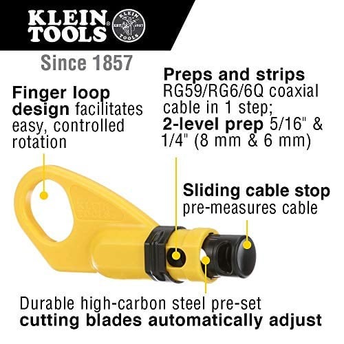 KLEIN TOOLS Koaksiyel kablo sıyırma aleti, 2 kademeli, radyal