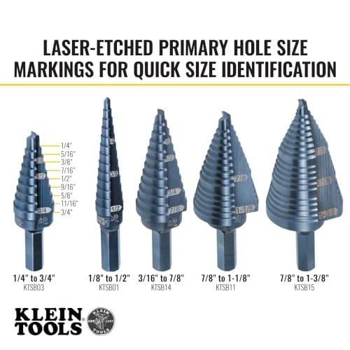 Klein Tools KTSB03 Kademeli Matkap Ucu - Yüksek Hız Çeliği - 2 Oluklu - Alüminyum Titanyum Nitrür Kaplama - 1/4