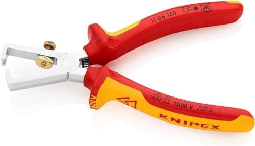 KNIPEX Açma Yaylı Sıyırma Pensesi, Üniversal Krom Kaplamalı, Çok Bileşenli Manşonlarla İzole Edilmiş, VDE Onaylı - 160 mm - 1106160