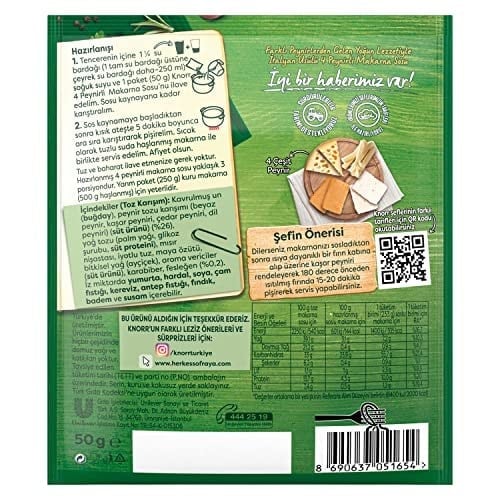 Knorr Makarna Sosu İtalyan Usulü 4 Peynirli 50 g