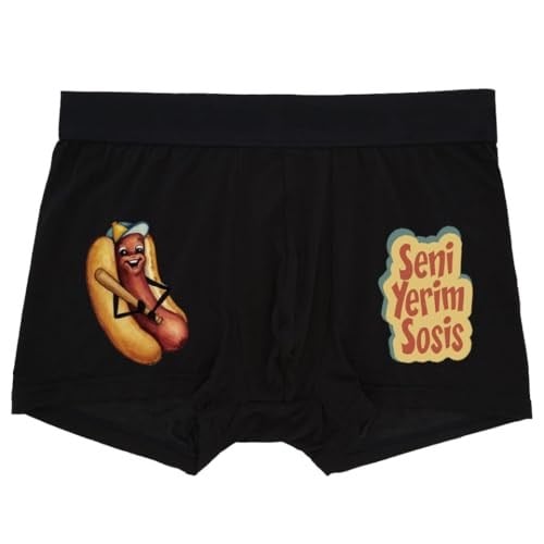 Komik Boxer- Erkek Sevgiliye Hediye Seni Yerim Sosis Komik Erkek Baksır Sevgiliye Eşe Hediye İç Giyim Komik Baksır
