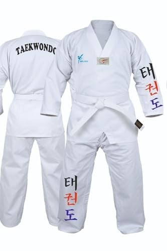 Korece Baskılı Beyaz Yaka Acemi Taekwondo Elbisesi Dobok Tekvando Elbisesi