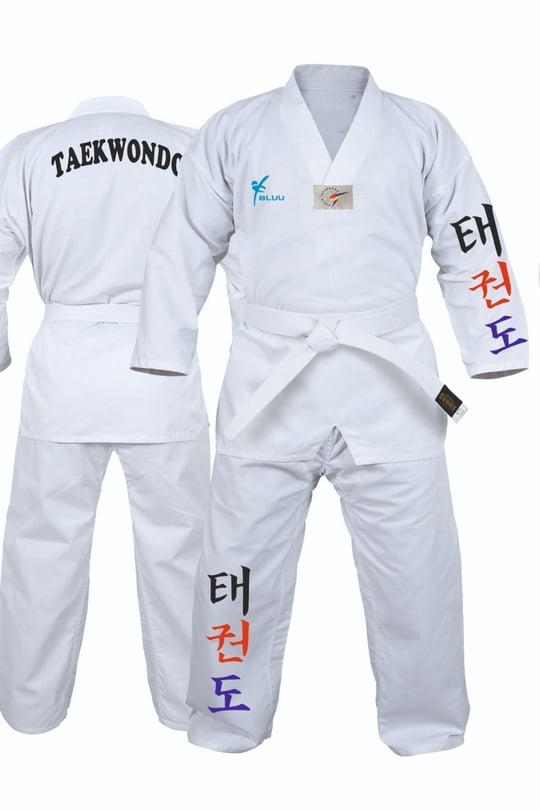 Korece Baskılı Beyaz Yaka Acemi Taekwondo Elbisesi Dobok Tekvando Elbisesi