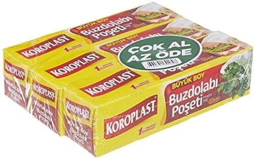 Koroplast 3lü Çok Al Az Öde Ekonomik Paket Büyük Boy 60lı Buzdolabı Poşeti, Sızdırmaz & BPA İçermez Gıda Saklama Torbası, Et, Tavuk, Balık, Sebze, Meyve, Çorba, Sos, Peynir, Kuruyemiş, Sandviç