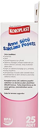 Koroplast Anne Sütü Saklama Torbası 25li, Sızdırmaz Çift Kilitli Steril Anne Bebek Sütü Saklama Poşeti, Bebek Bakımı, Buzdolabı ve Dondurucuda Taze ve Hijyenik Süt Saklama Poşeti, Gıda Temasına Uygun