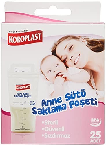 Koroplast Anne Sütü Saklama Torbası 25li, Sızdırmaz Çift Kilitli Steril Anne Bebek Sütü Saklama Poşeti, Bebek Bakımı, Buzdolabı ve Dondurucuda Taze ve Hijyenik Süt Saklama Poşeti, Gıda Temasına Uygun