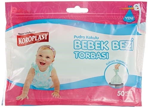 Koroplast Pudra Kokulu Bebe Bezi Torbası 50li Set, Kokuyu Hapseden Sızdırmaz Kilitli Kirli Bebek Bezi Torbası Poşeti, Islak Kuru Çift Katmanlı Kirli Poşeti, Taşınabilir & Hijyenik Anne Bebek Bakımı